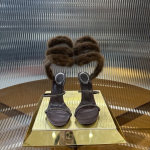 rene caovilla furla fur-trimmed satin snake-wrap sandal shoes
